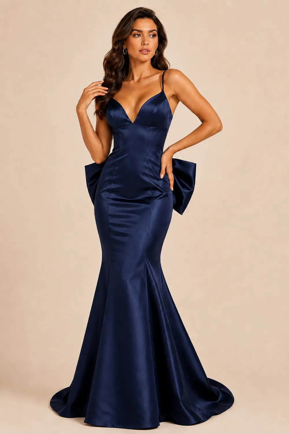 Bow Back Satin Mermaid Gown