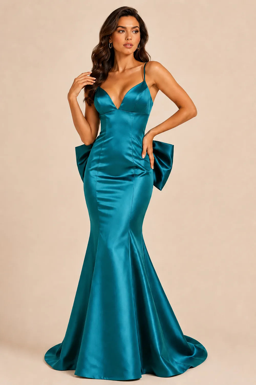 Bow Back Satin Mermaid Gown