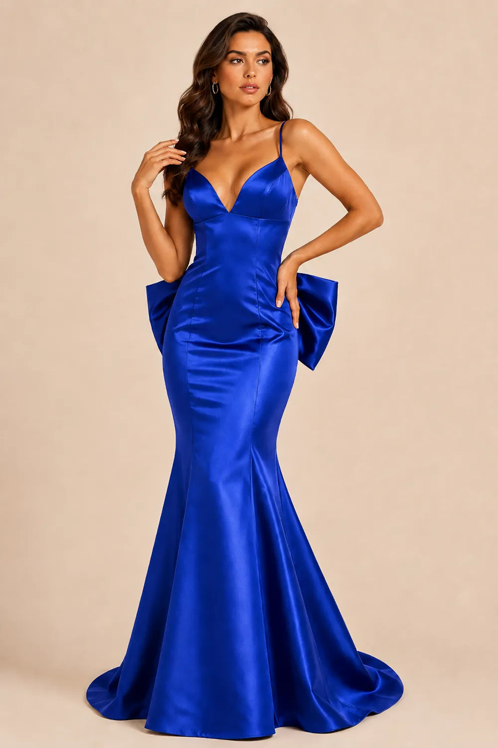 Bow Back Satin Mermaid Gown