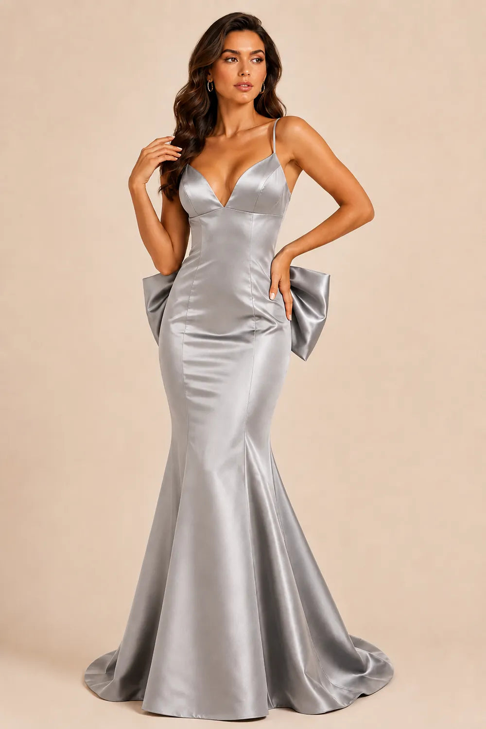 Bow Back Satin Mermaid Gown
