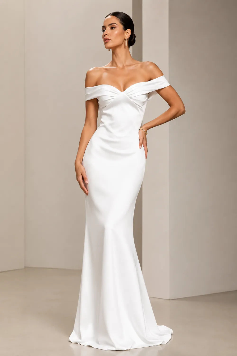 Off Shoulder Satin Mermaid Gown