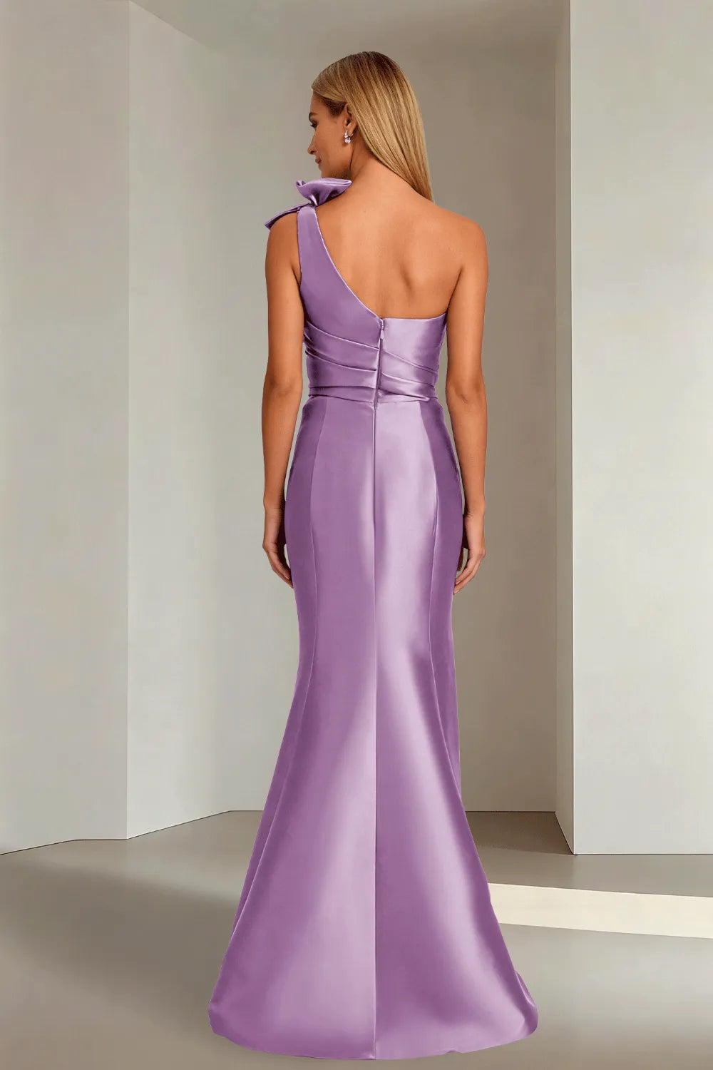 Serene Bow One-Shoulder Satin Gown