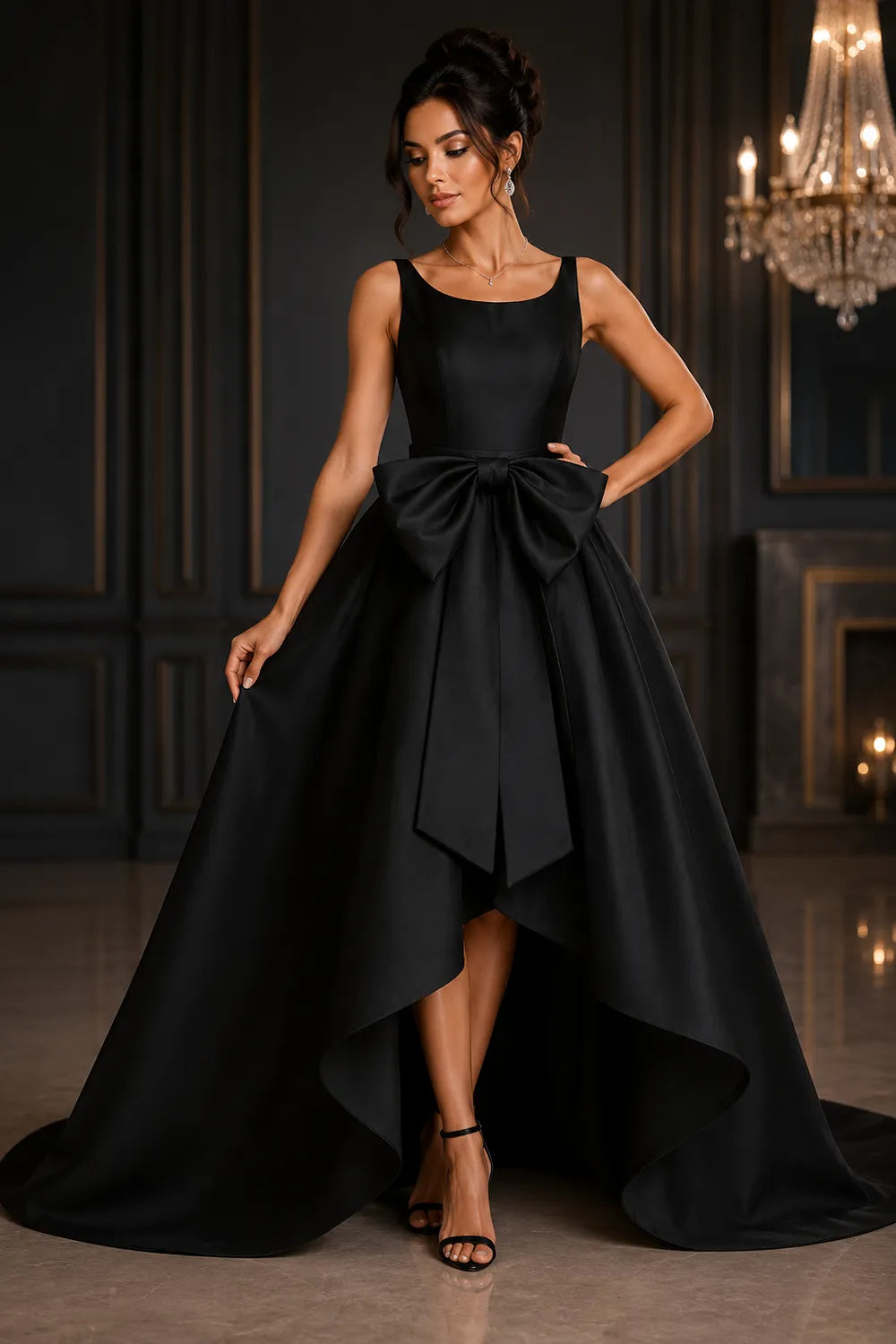 Chic Satin Bow-Tie A-Line Formal Gown