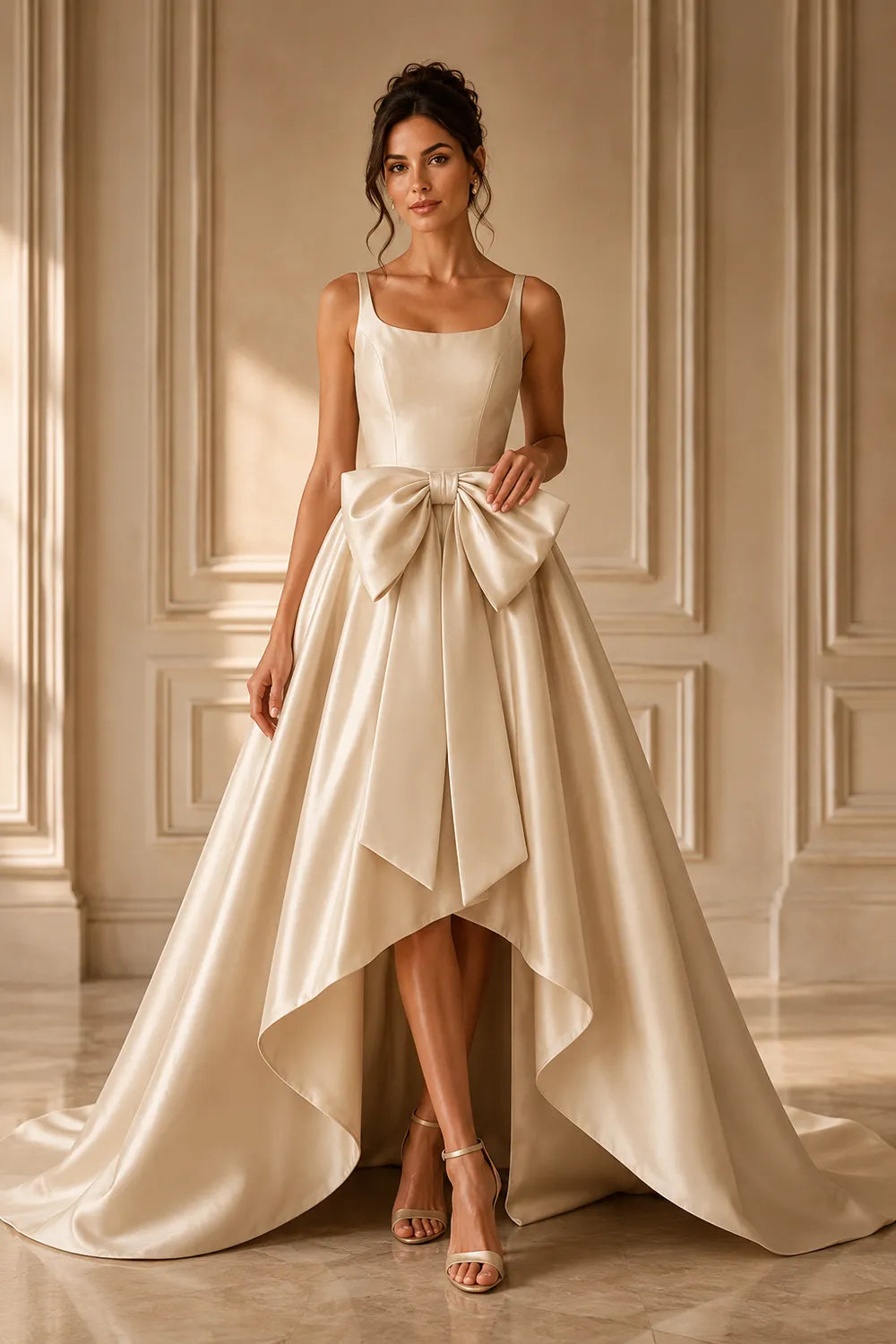Chic Satin Bow-Tie A-Line Formal Gown