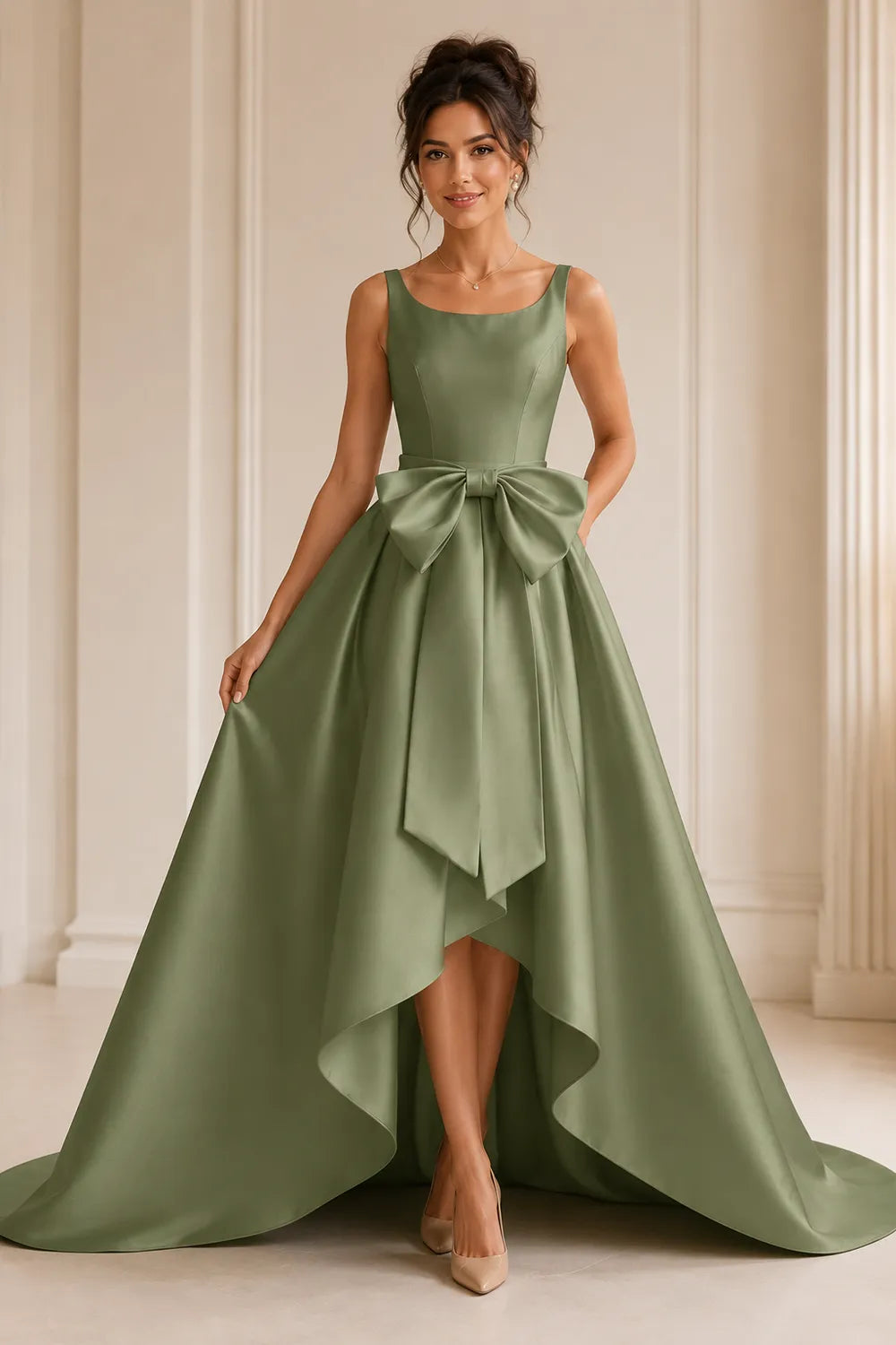 Chic Satin Bow-Tie A-Line Formal Gown