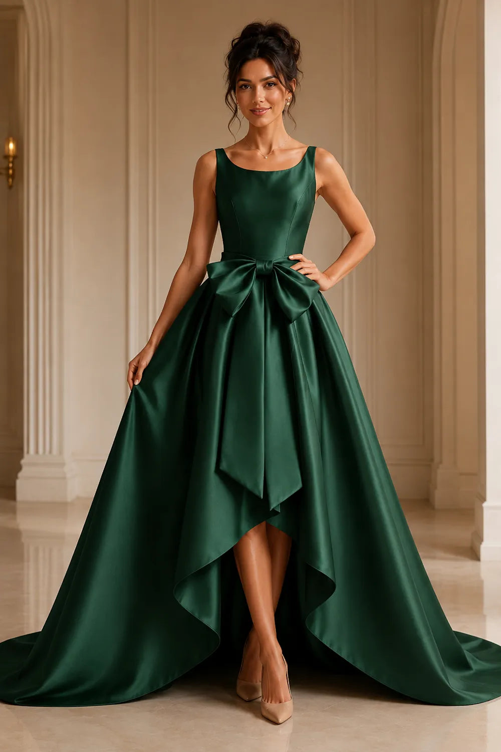 Chic Satin Bow-Tie A-Line Formal Gown