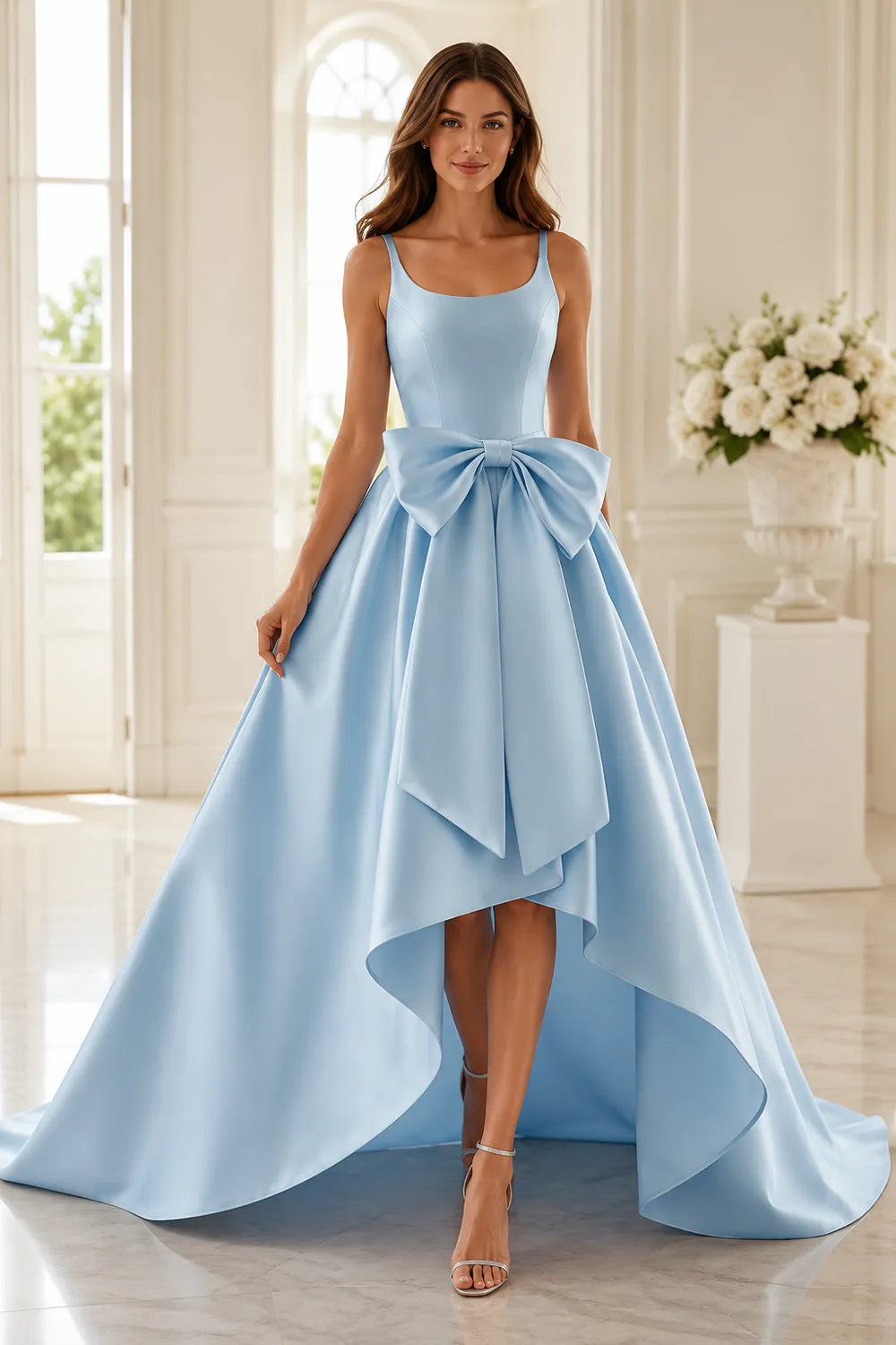 Chic Satin Bow-Tie A-Line Formal Gown