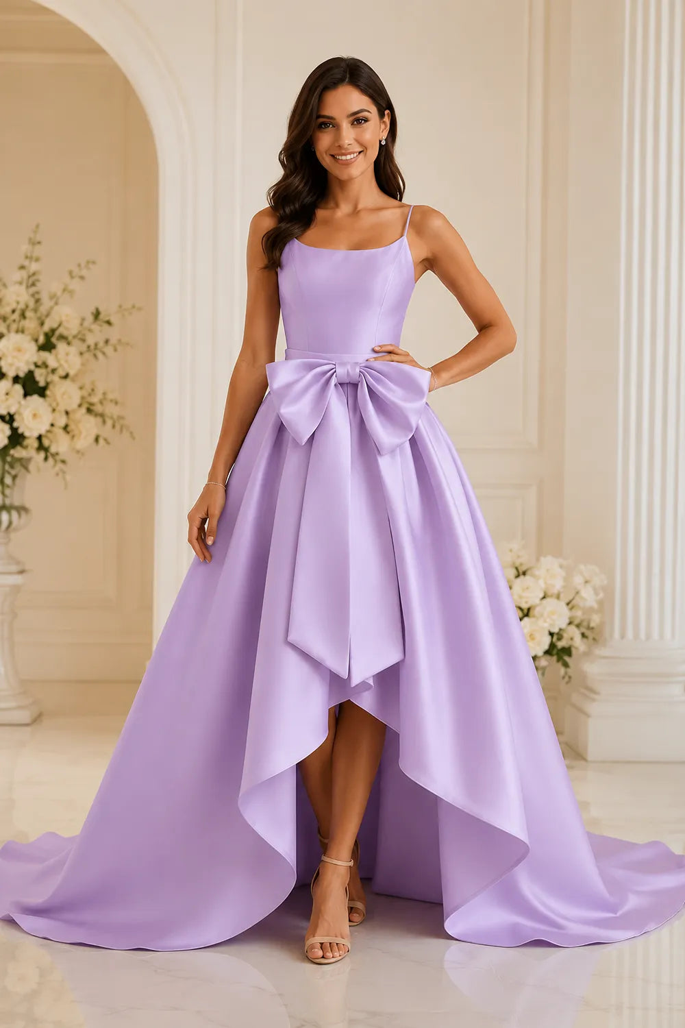 Chic Satin Bow-Tie A-Line Formal Gown