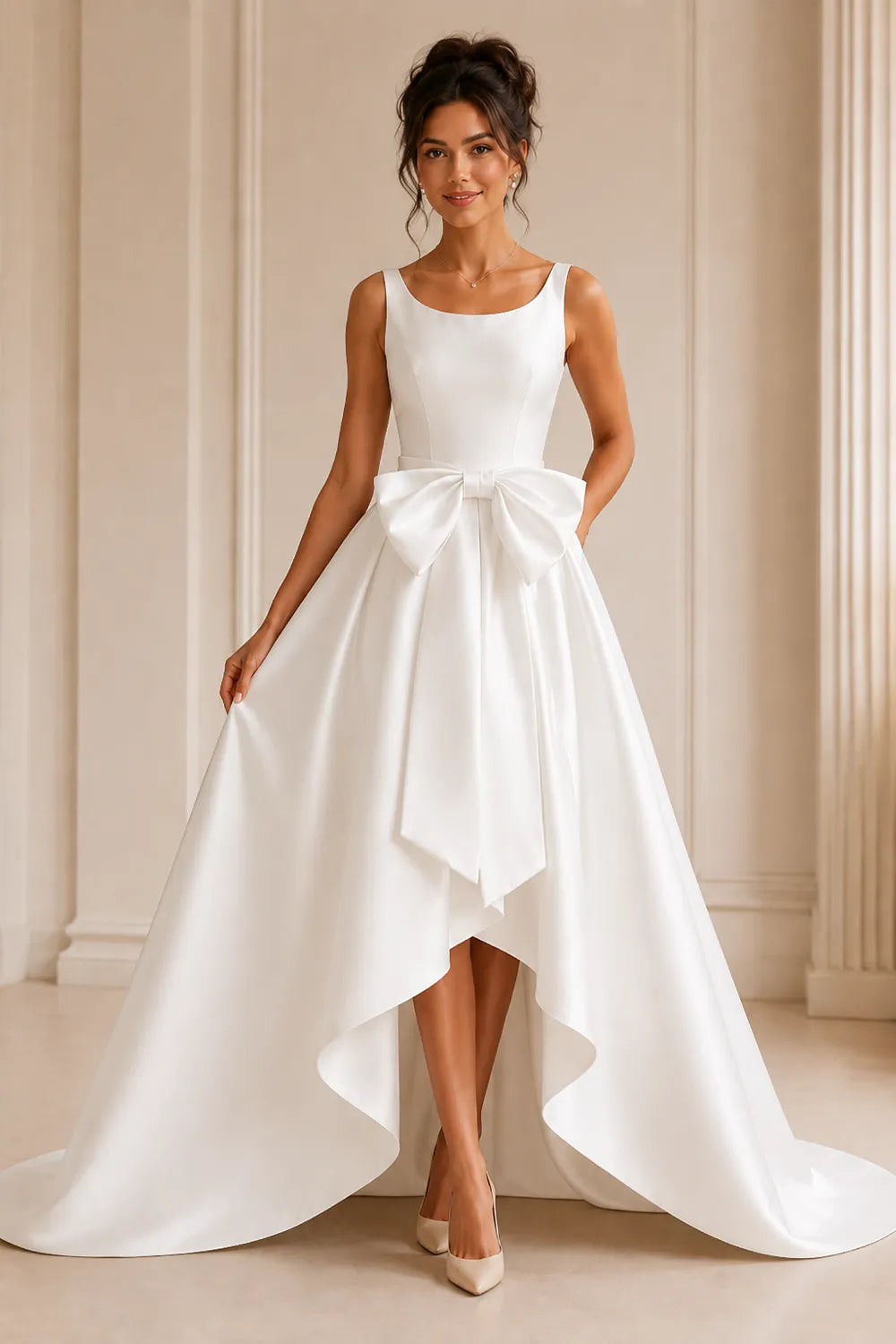Chic Satin Bow-Tie A-Line Formal Gown