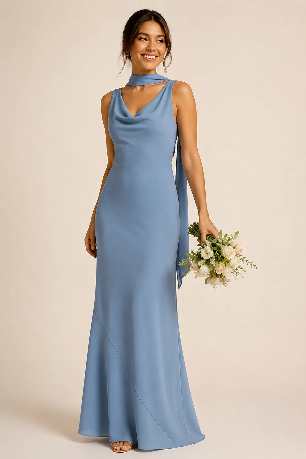 Graceful Scarf Detail Formal Evening Dress