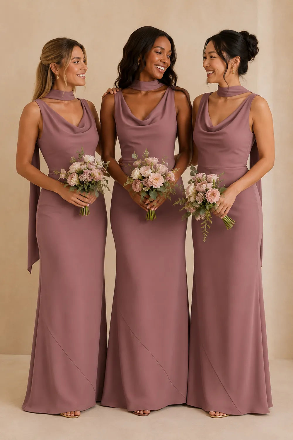 Graceful Scarf Detail Formal Evening Dress