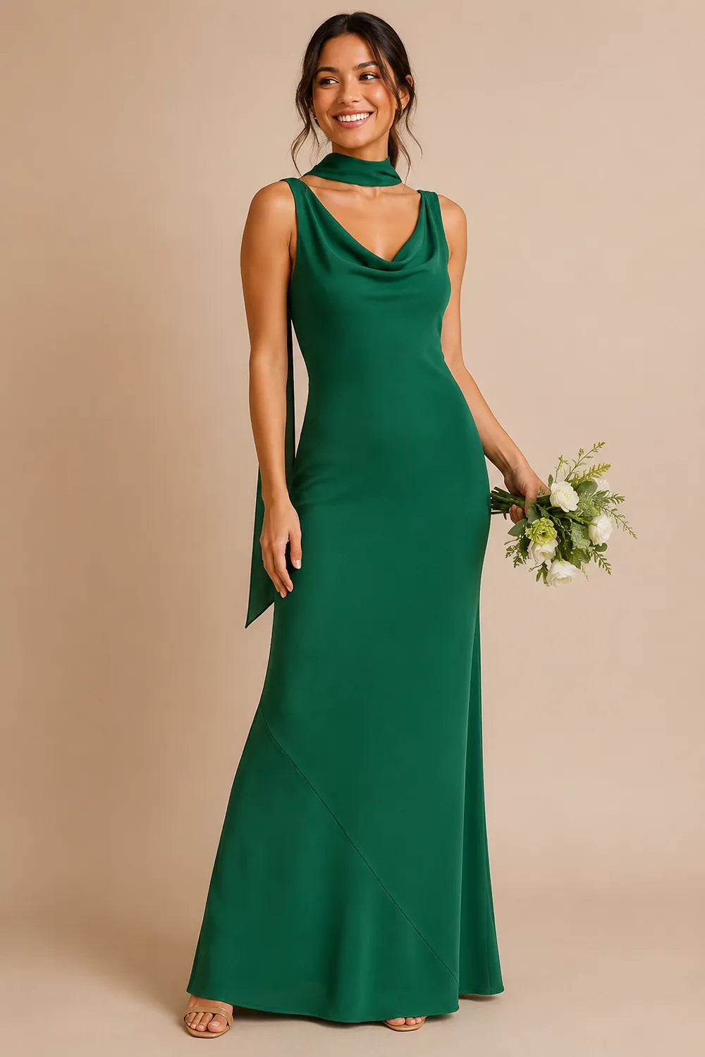 Graceful Scarf Detail Formal Evening Dress