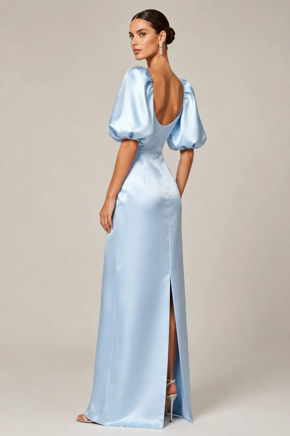 Amara Balloon Sleeve Satin Maxi Gown