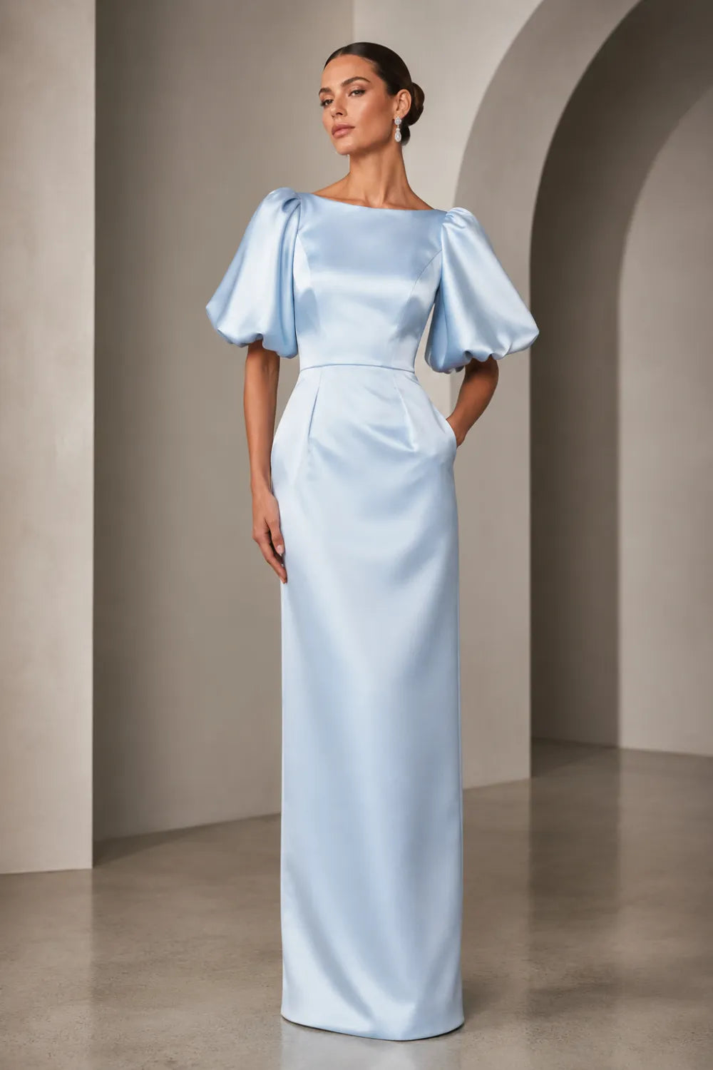 Amara Balloon Sleeve Satin Maxi Gown