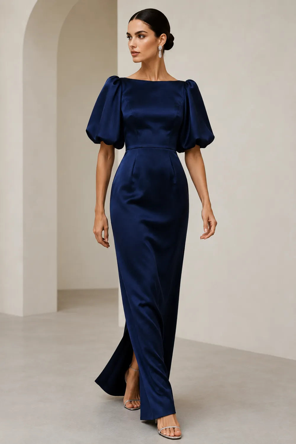 Amara Balloon Sleeve Satin Maxi Gown
