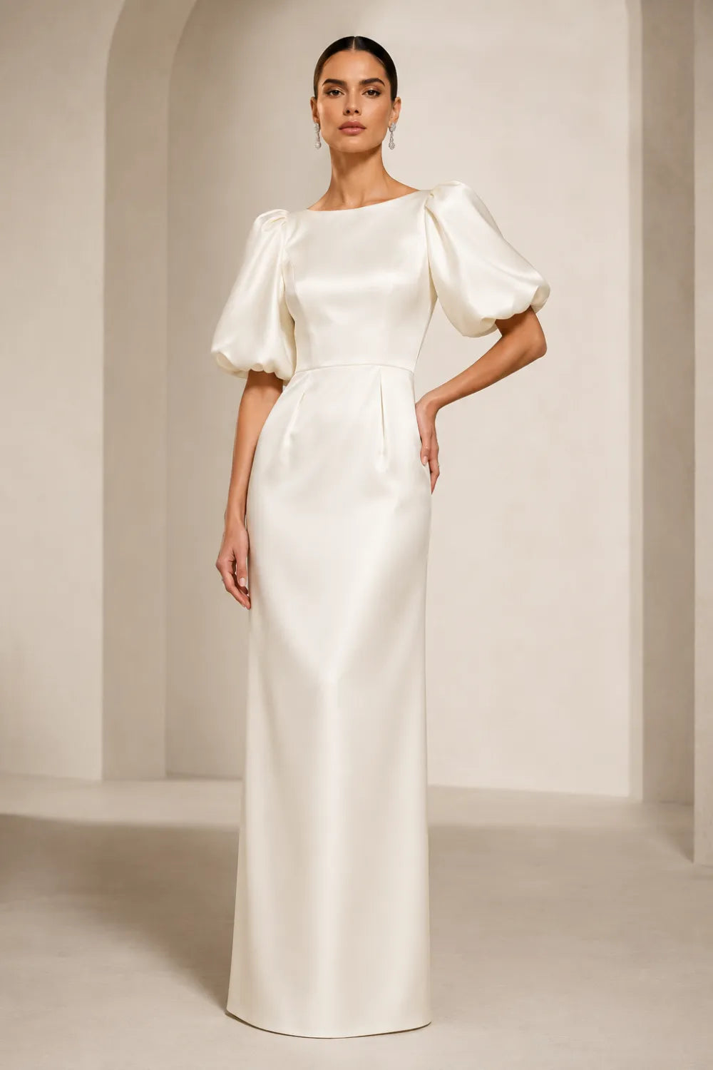 Amara Balloon Sleeve Satin Maxi Gown