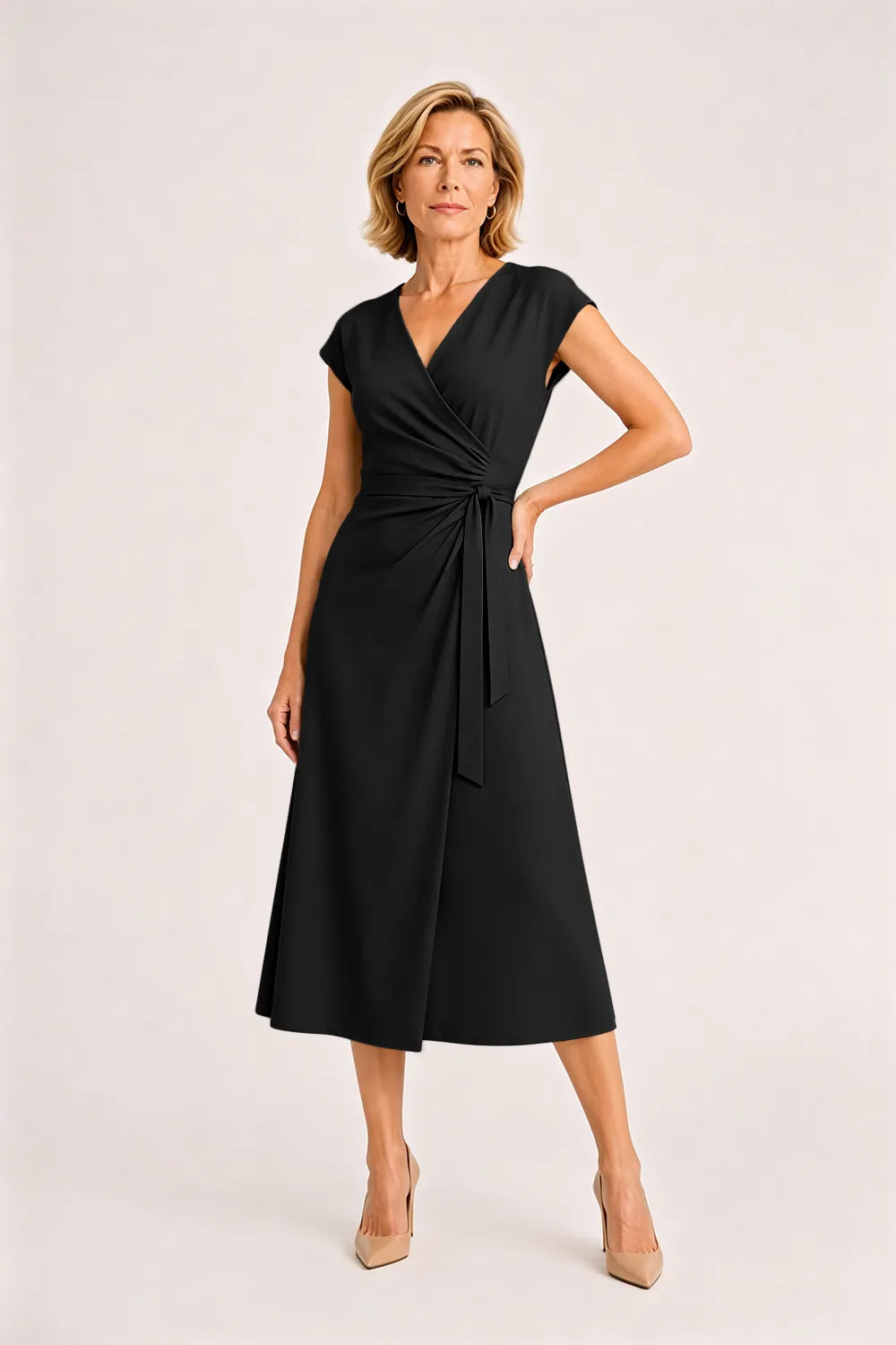 V-Neck Tie Waist Wedding Guest Dress