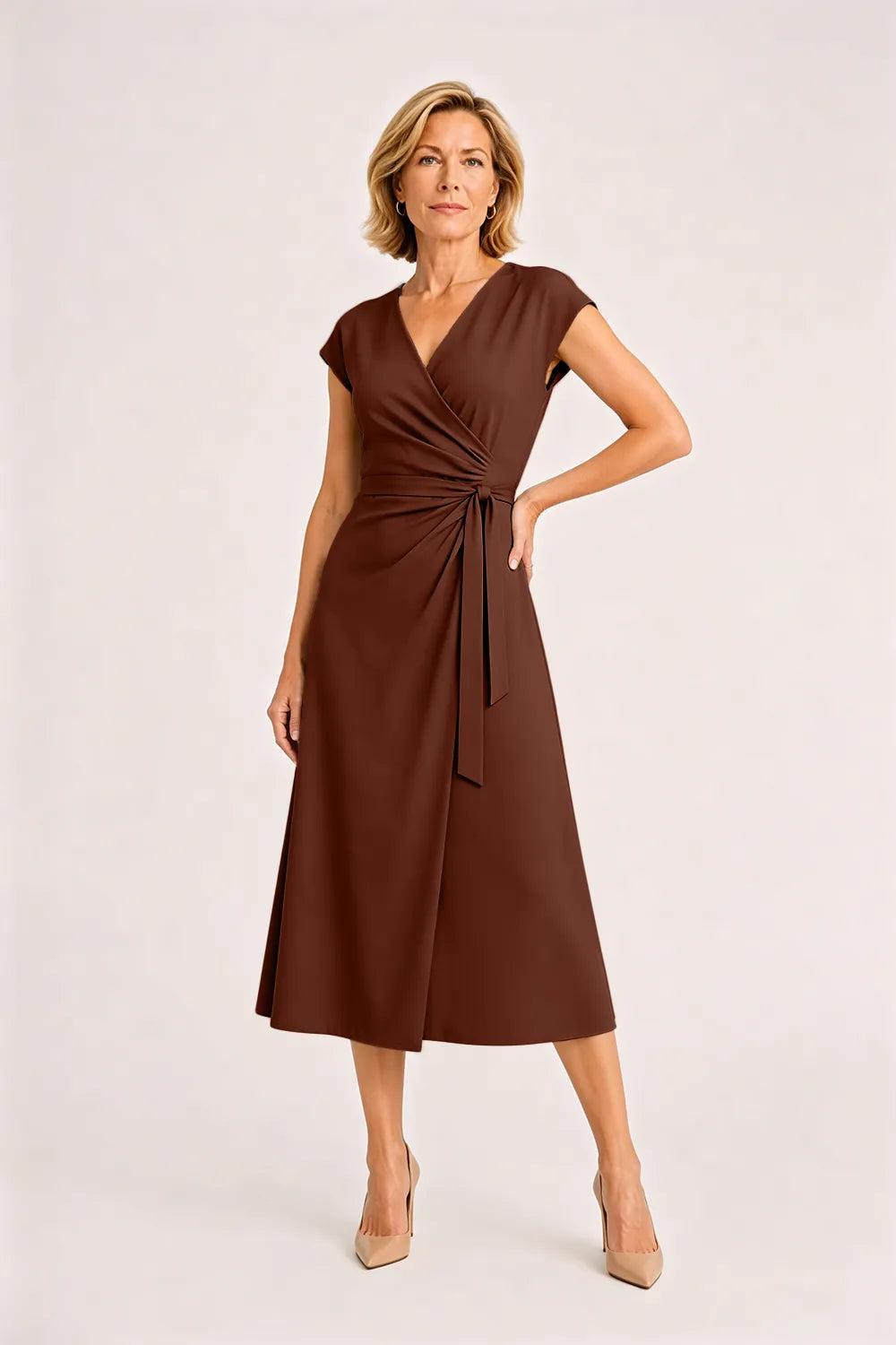 V-Neck Tie Waist Wedding Guest Dress