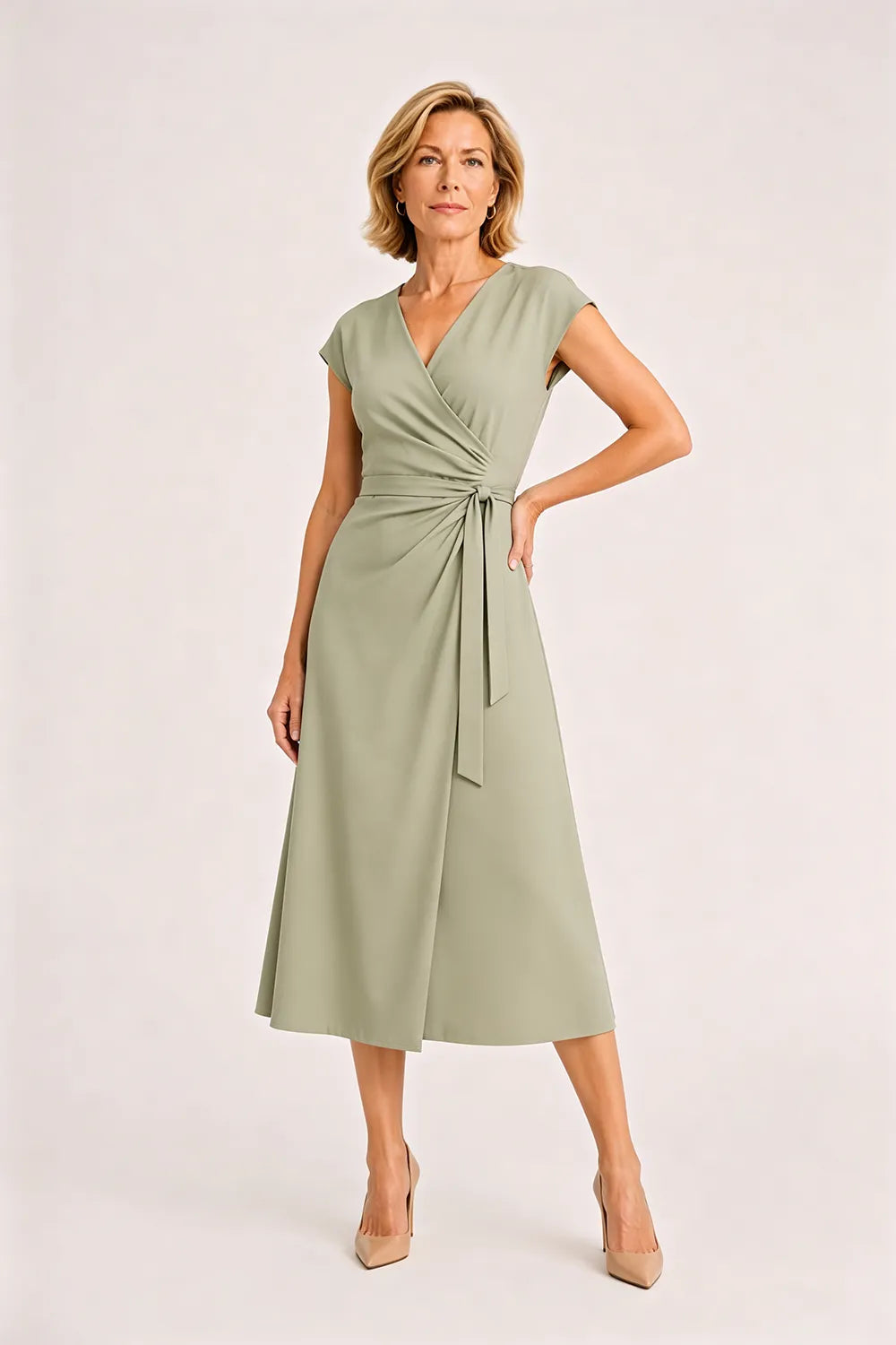 V-Neck Tie Waist Wedding Guest Dress