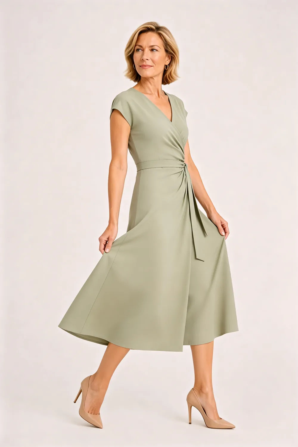 V-Neck Tie Waist Wedding Guest Dress
