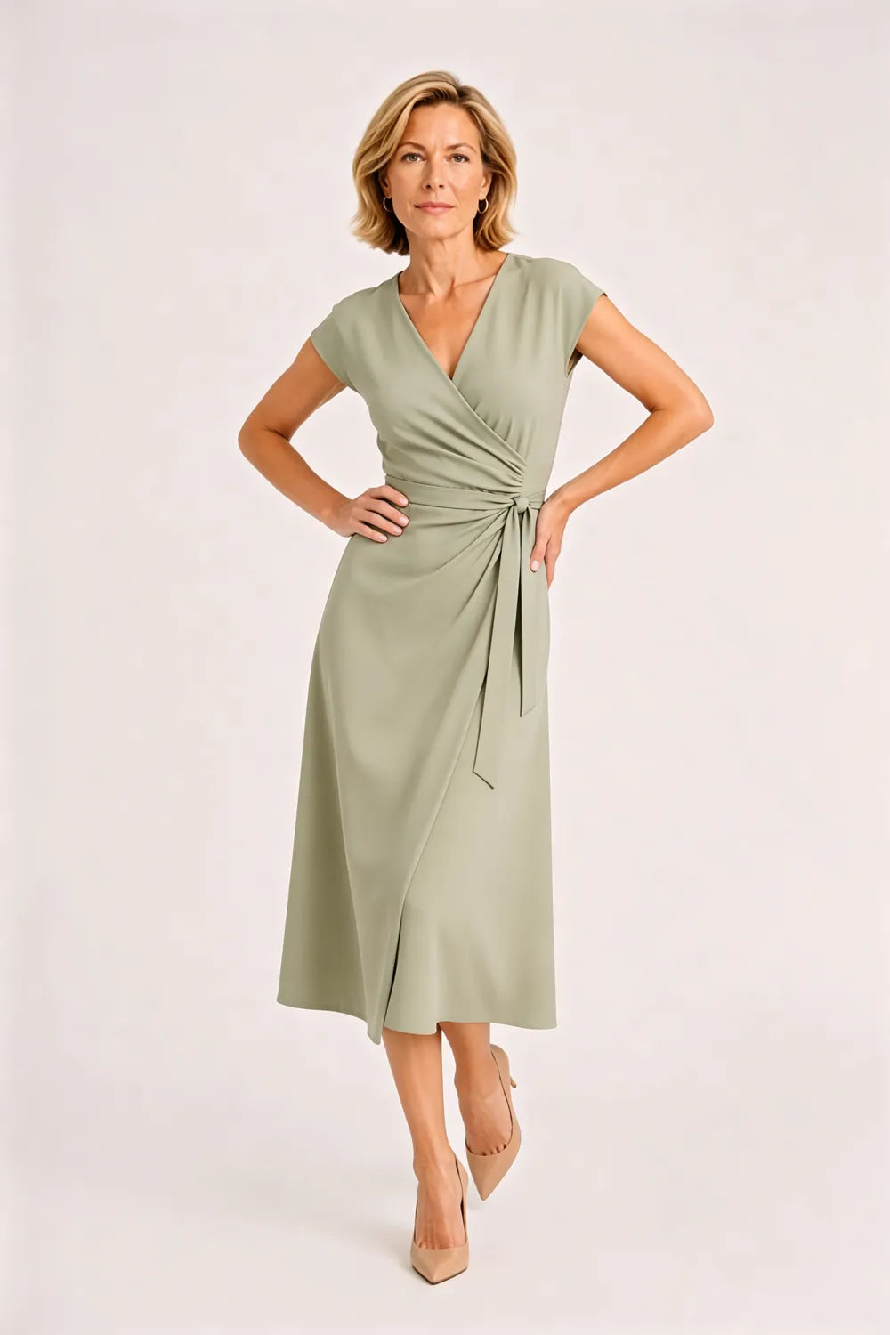 V-Neck Tie Waist Wedding Guest Dress
