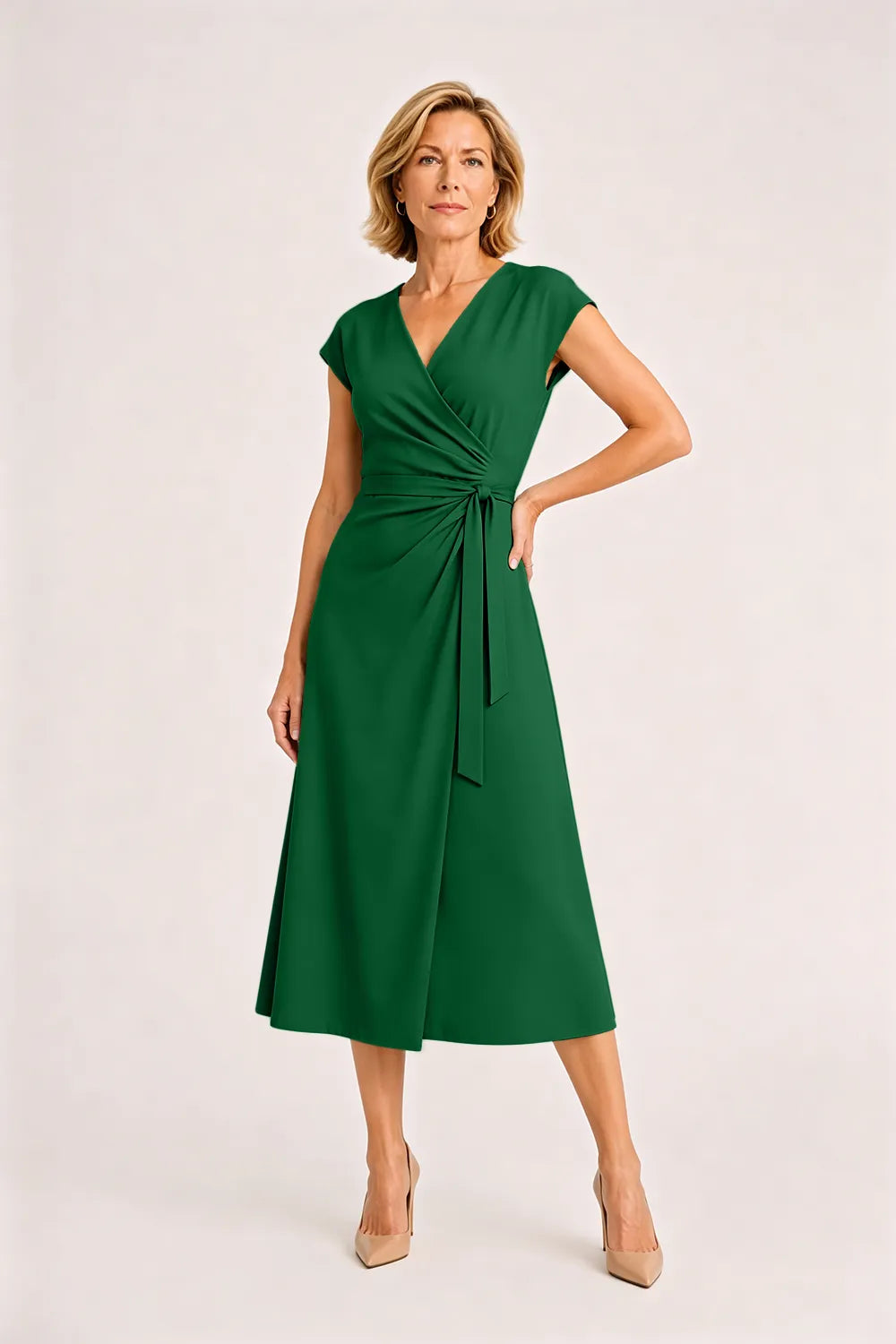 V-Neck Tie Waist Wedding Guest Dress