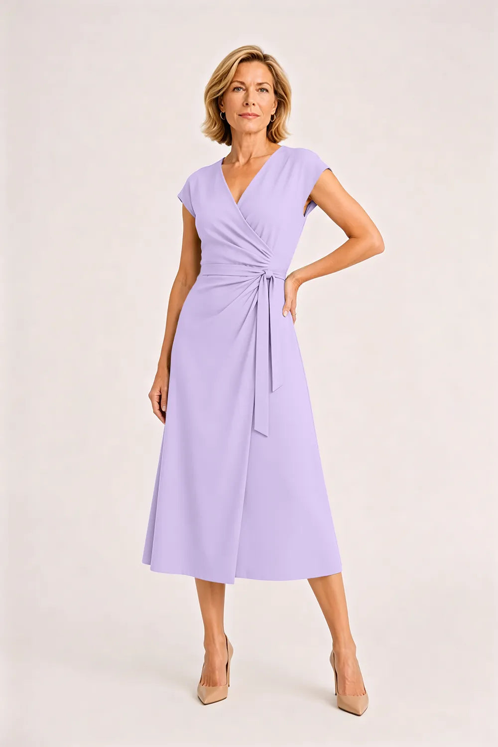 V-Neck Tie Waist Wedding Guest Dress