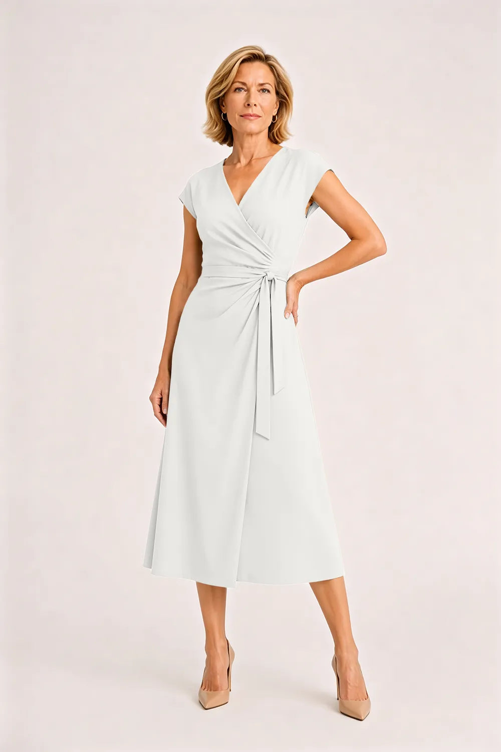 V-Neck Tie Waist Wedding Guest Dress
