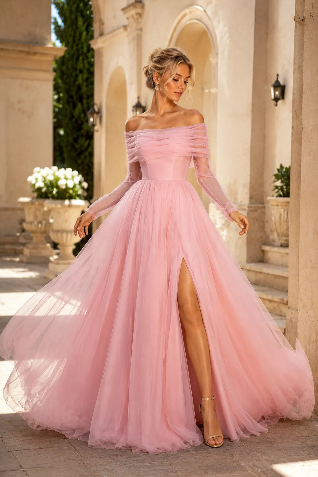 Elegant Long Sleeve Wedding Guest Dress Off Shoulder
