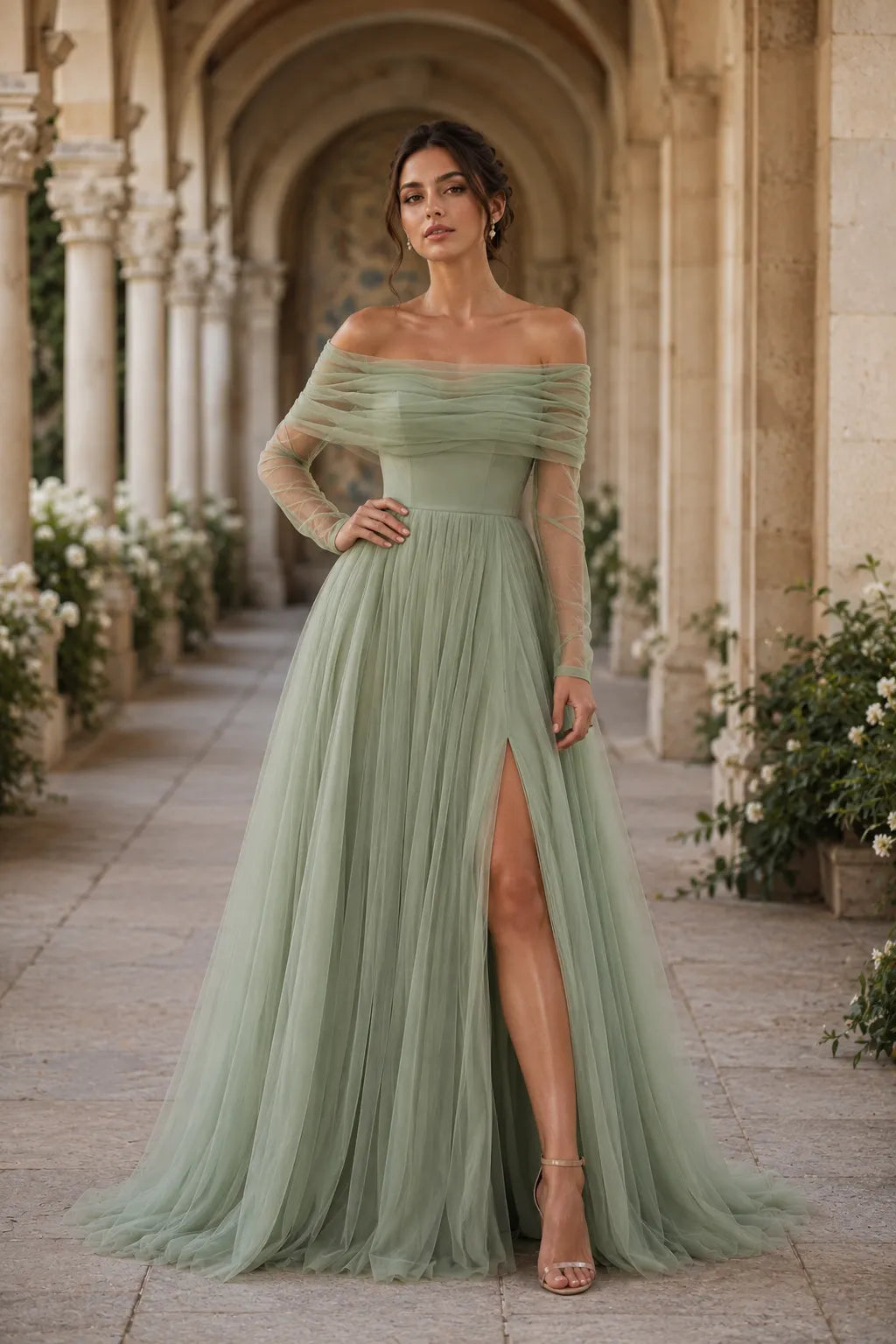 Elegant Long Sleeve Wedding Guest Dress Off Shoulder