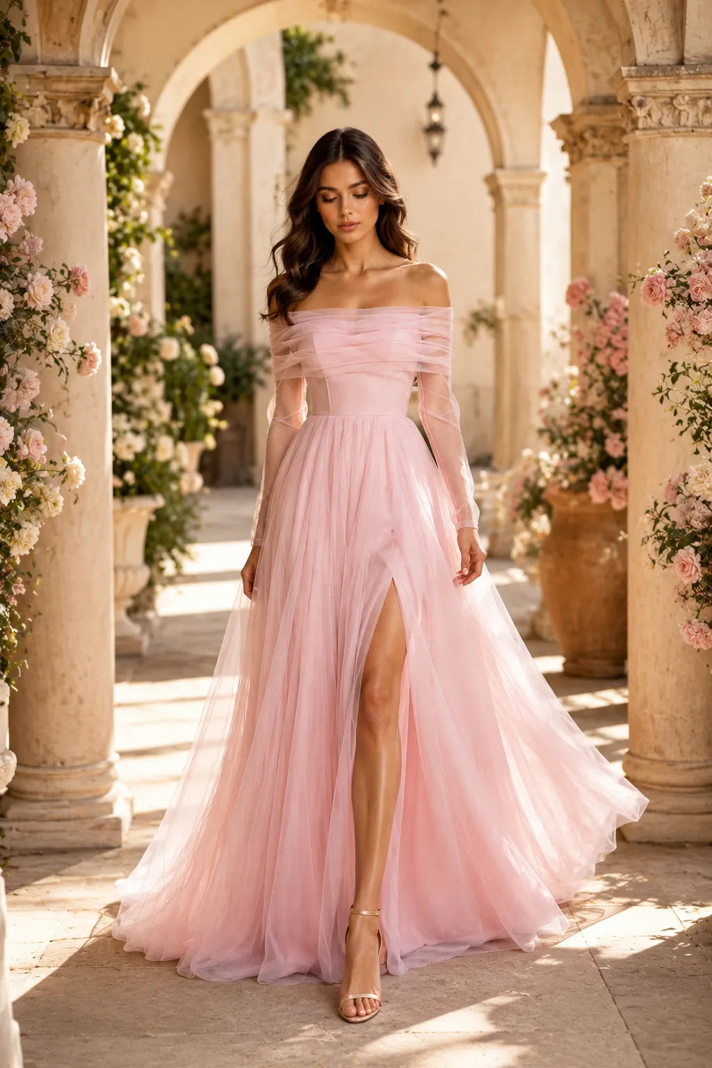 Elegant Long Sleeve Wedding Guest Dress Off Shoulder
