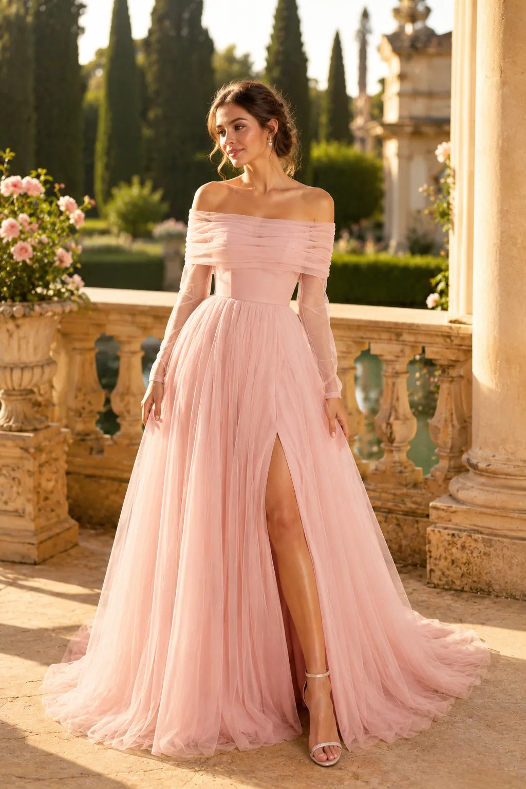 Elegant Long Sleeve Wedding Guest Dress Off Shoulder