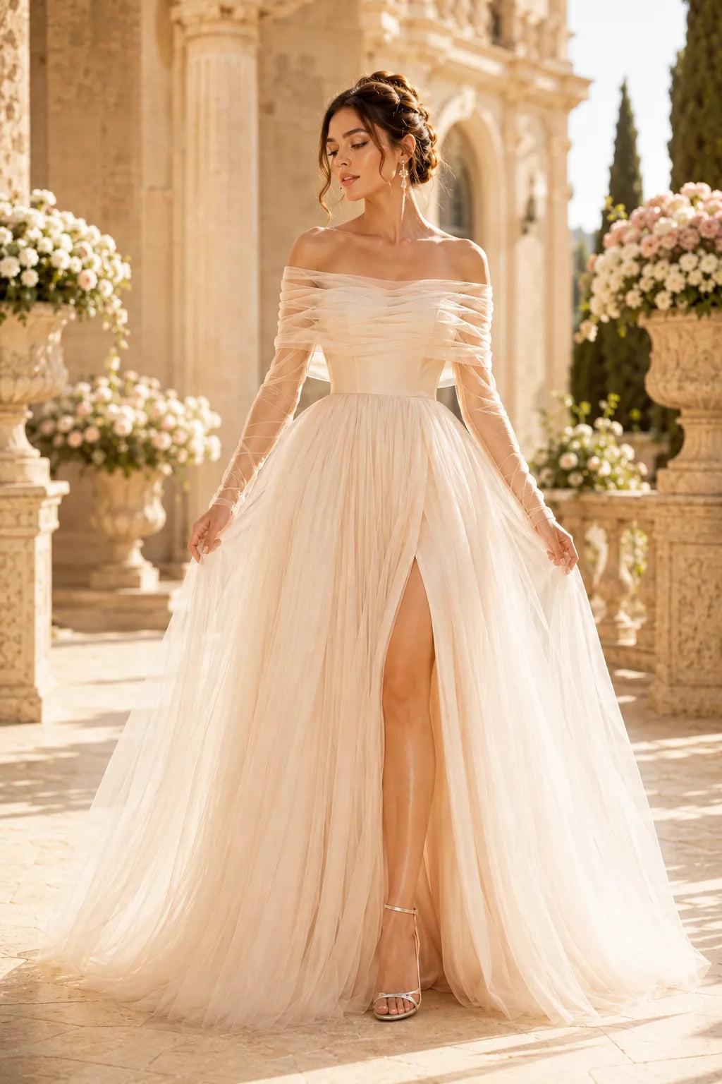 Elegant Long Sleeve Wedding Guest Dress Off Shoulder
