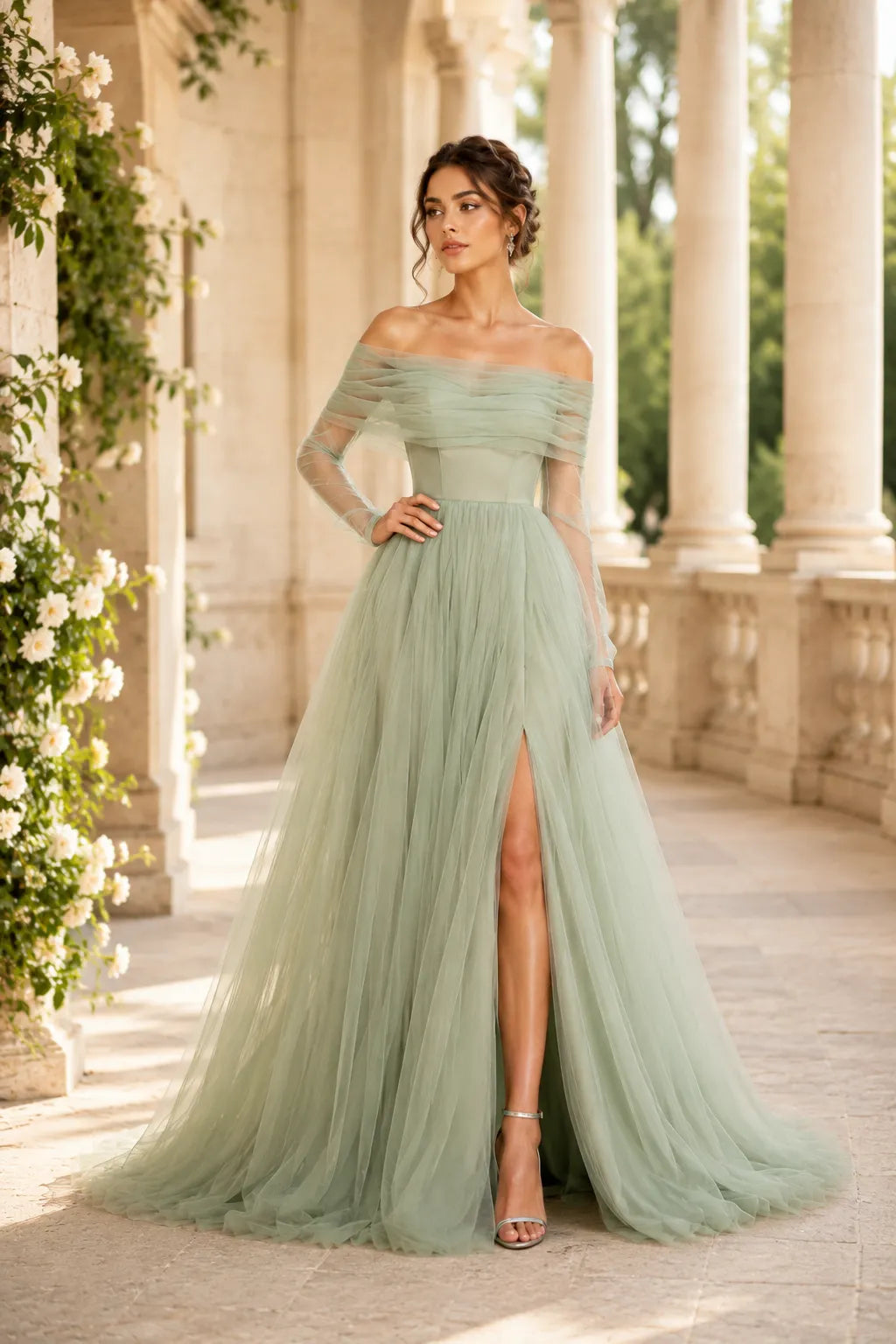 Elegant Long Sleeve Wedding Guest Dress Off Shoulder