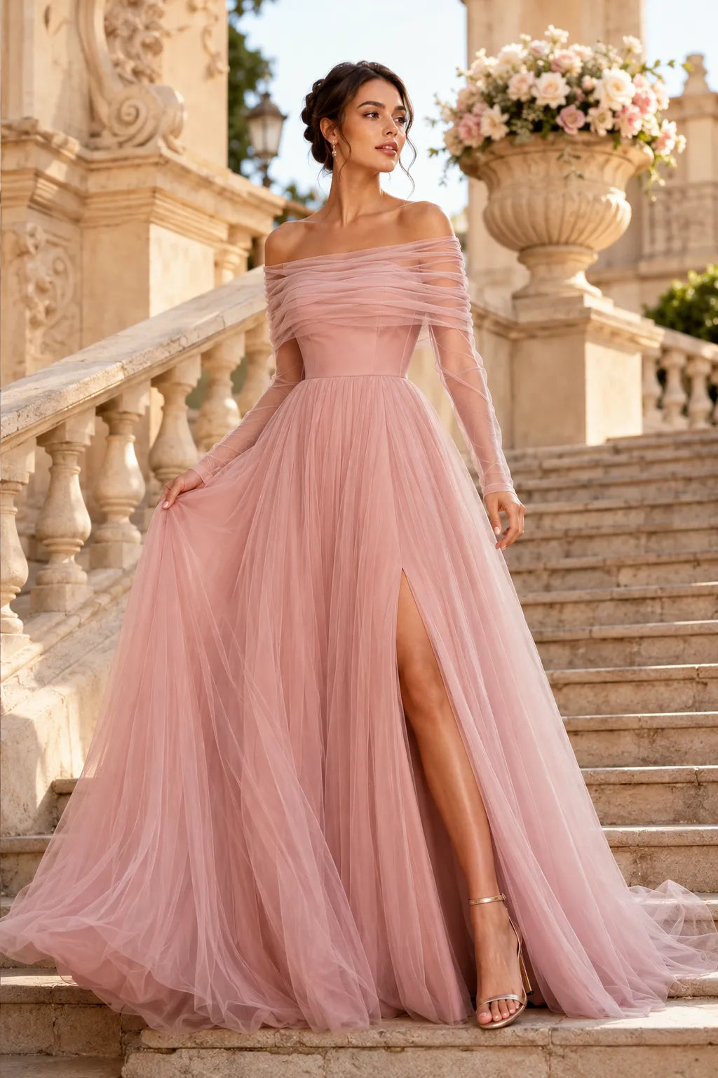 Elegant Long Sleeve Wedding Guest Dress Off Shoulder