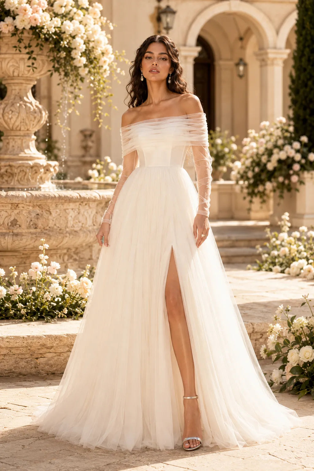 Elegant Long Sleeve Wedding Guest Dress Off Shoulder