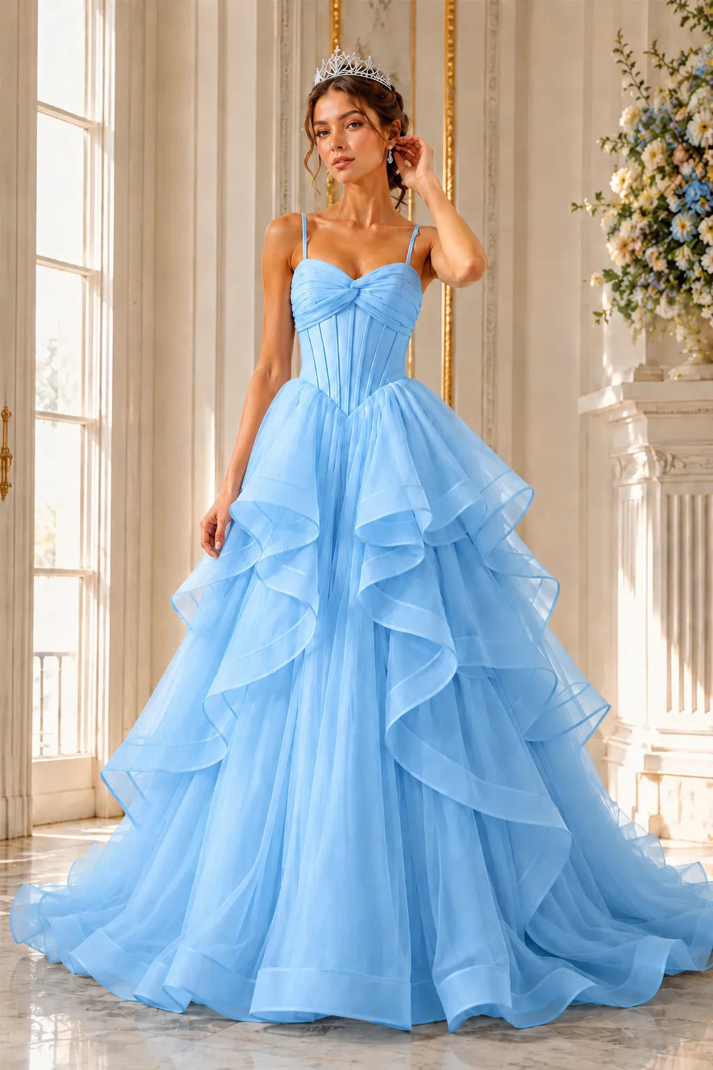 Romantic Ruffled Tulle Prom Dress Gown
