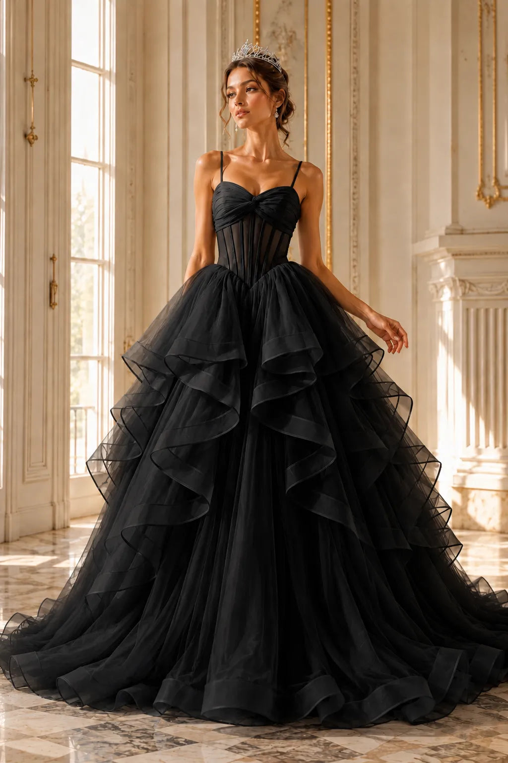 Romantic Ruffled Tulle Prom Dress Gown