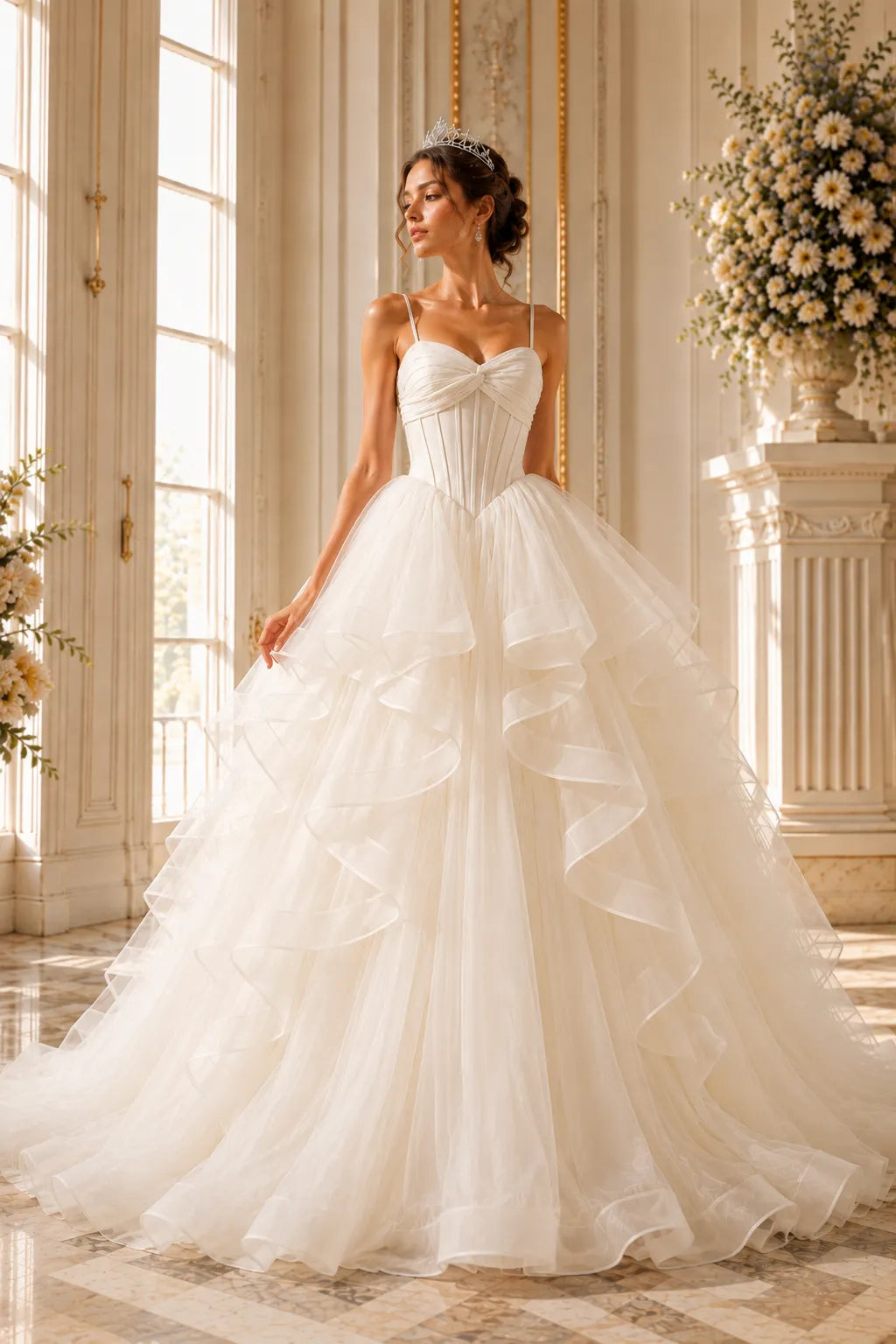 Romantic Ruffled Tulle Prom Dress Gown