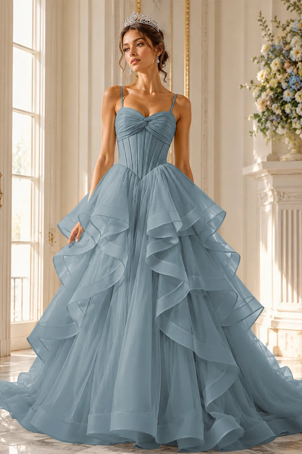 Romantic Ruffled Tulle Prom Dress Gown
