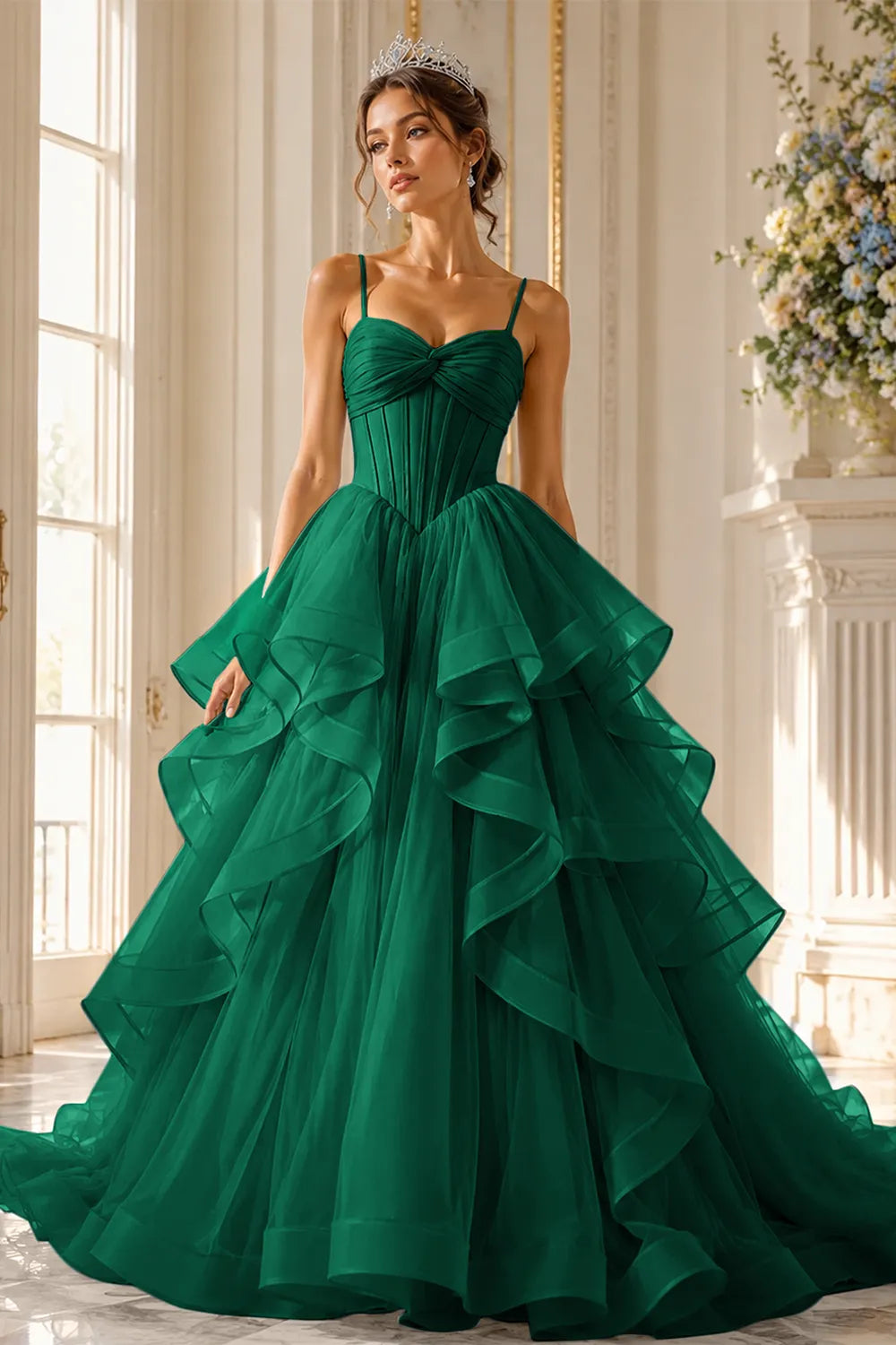 Romantic Ruffled Tulle Prom Dress Gown