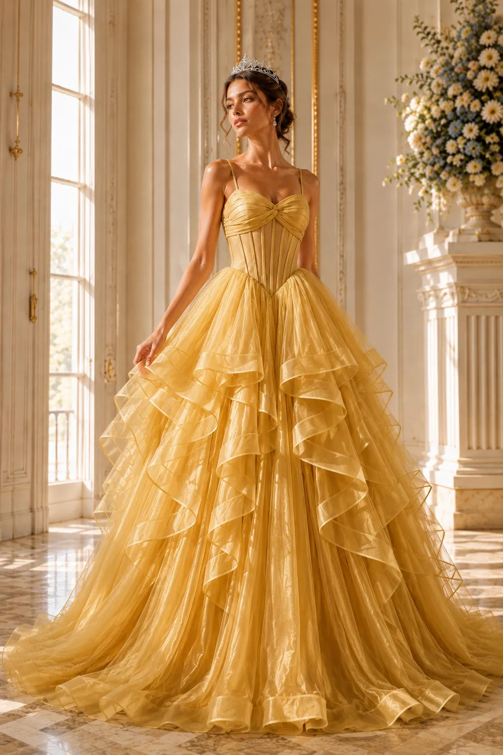 Romantic Ruffled Tulle Prom Dress Gown