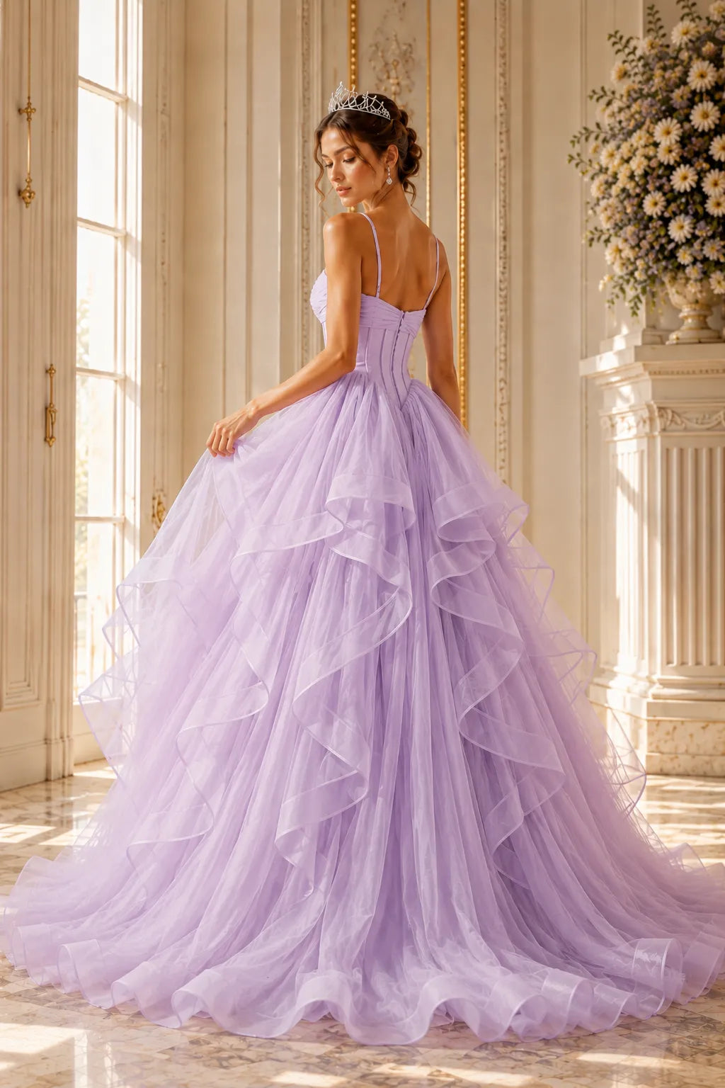 Romantic Ruffled Tulle Prom Dress Gown