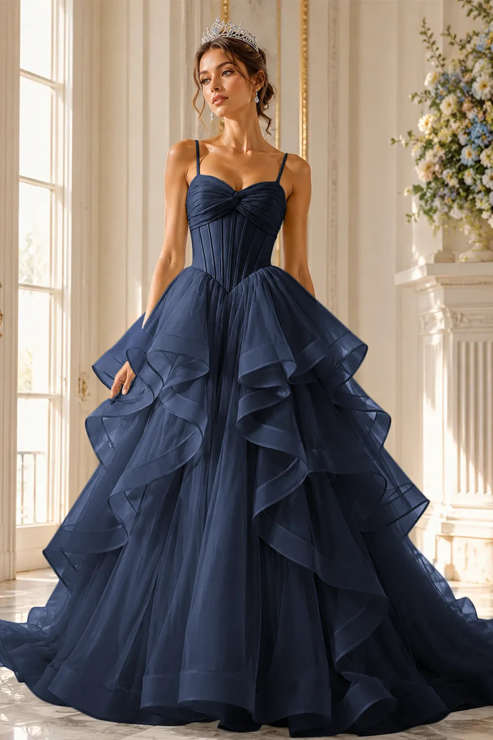 Romantic Ruffled Tulle Prom Dress Gown