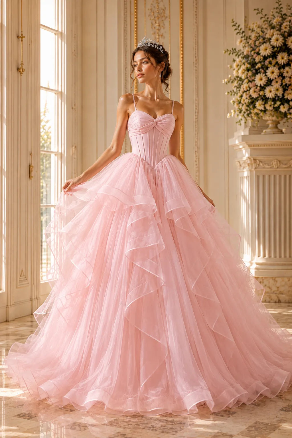 Romantic Ruffled Tulle Prom Dress Gown