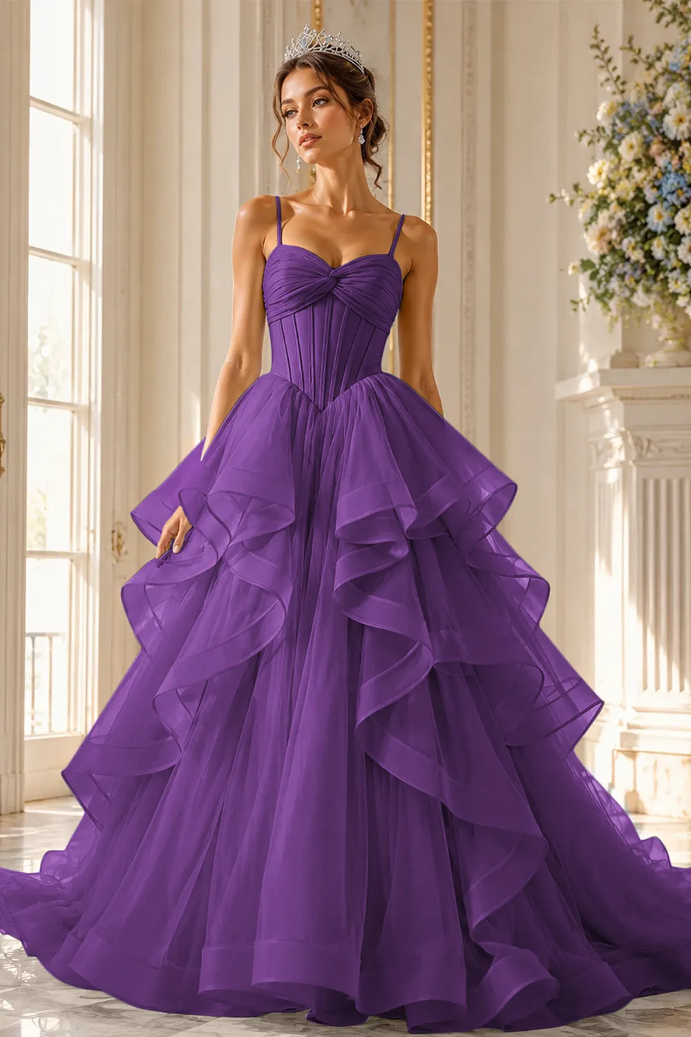 Romantic Ruffled Tulle Prom Dress Gown