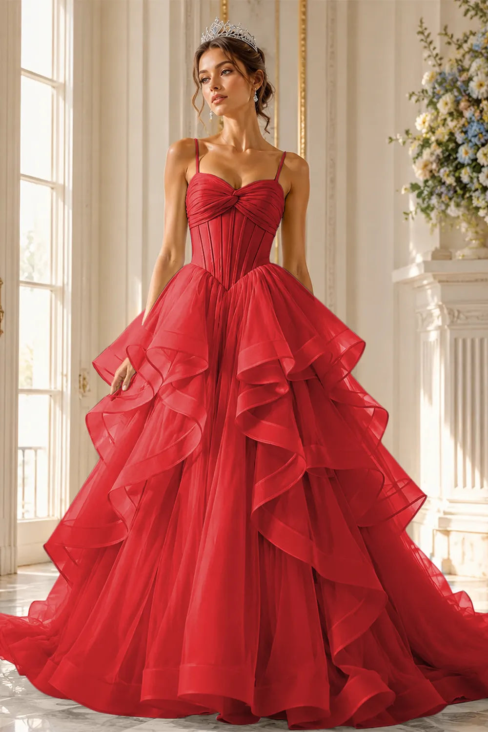Romantic Ruffled Tulle Prom Dress Gown