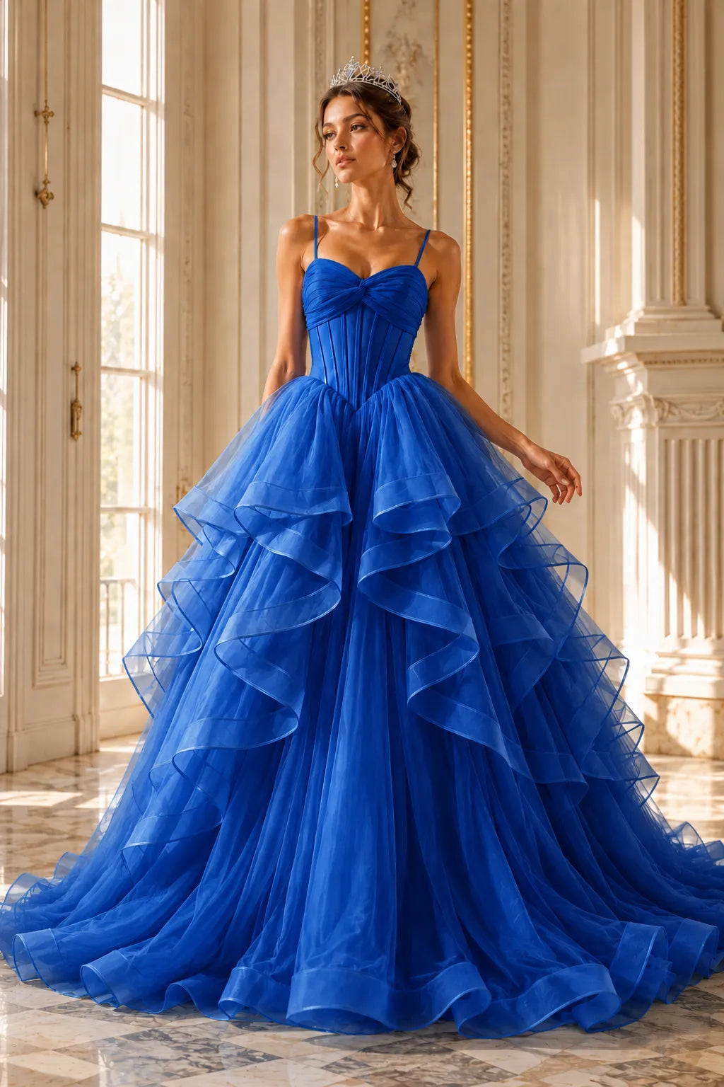 Romantic Ruffled Tulle Prom Dress Gown