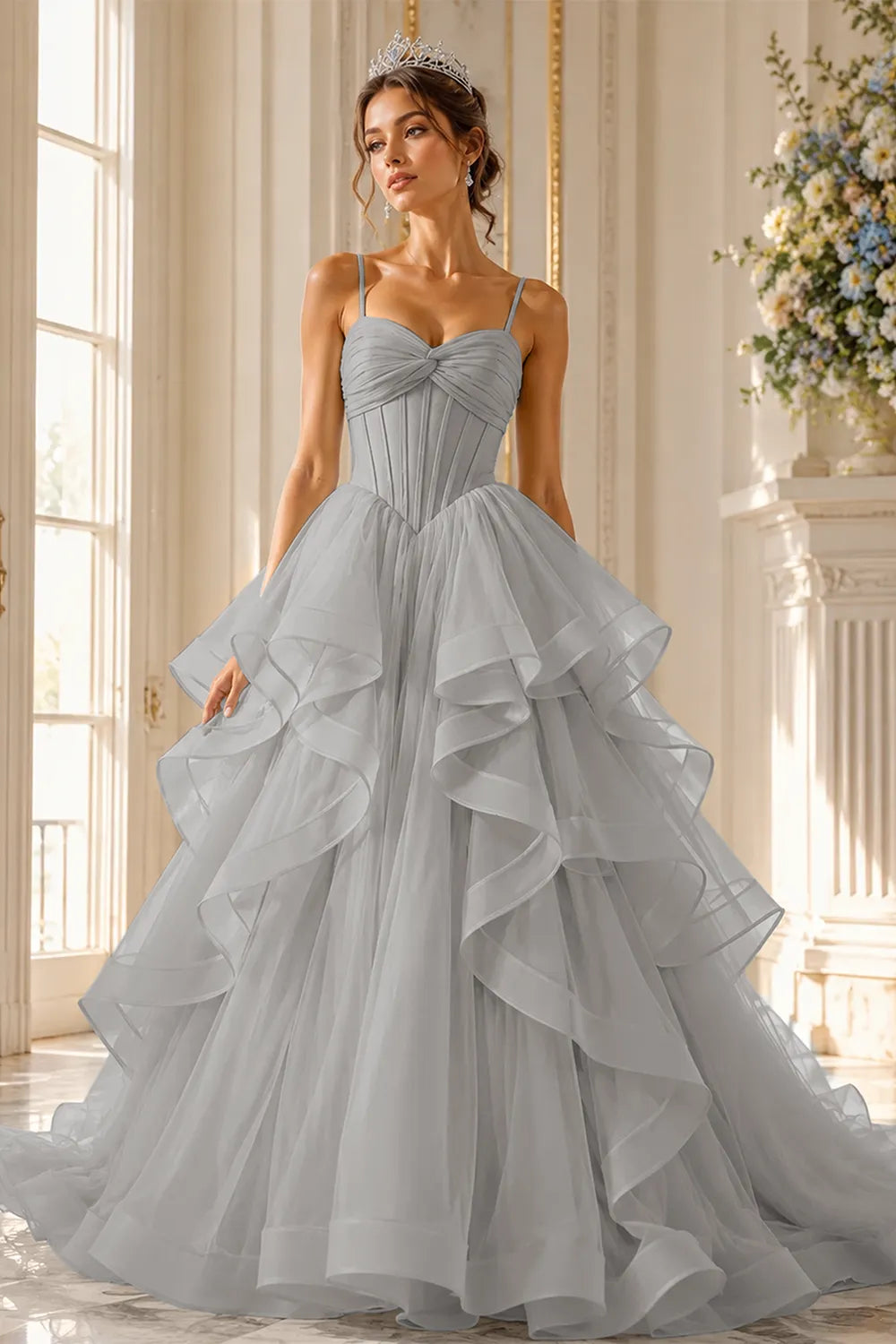 Romantic Ruffled Tulle Prom Dress Gown