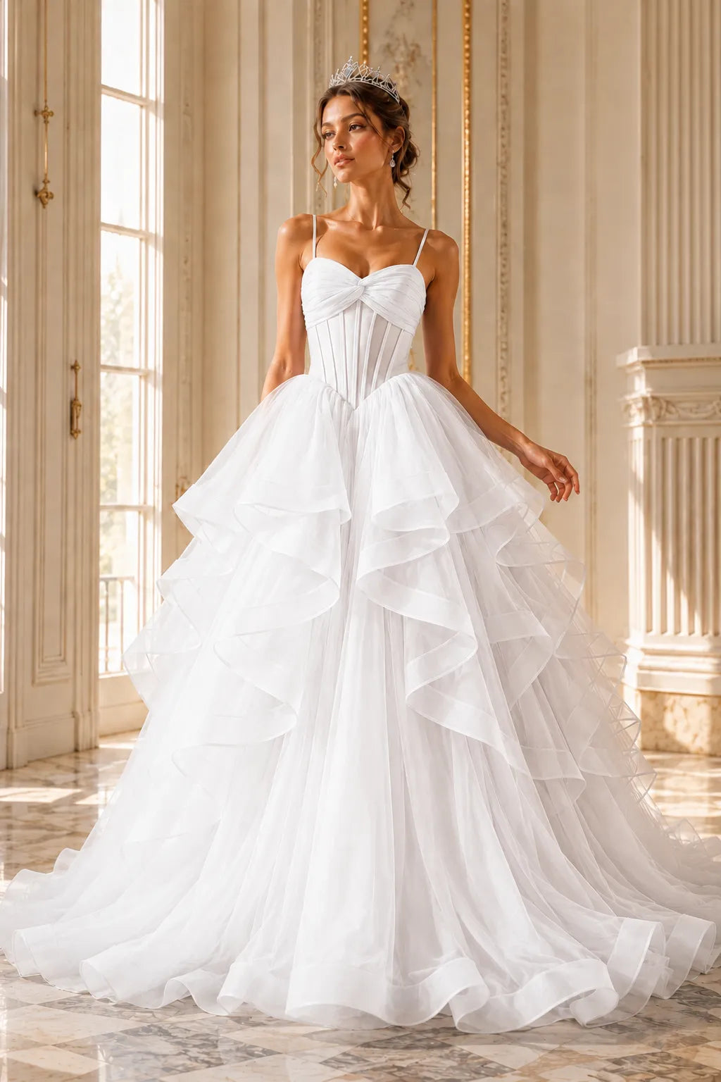 Romantic Ruffled Tulle Prom Dress Gown